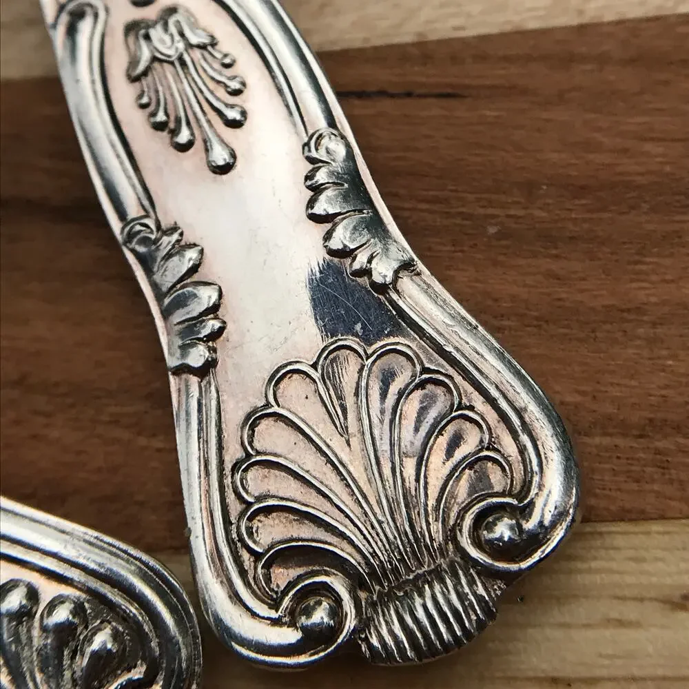 2 W. A. Sheffield KING Silverplate Gold Wash Jelly Spoons - fruit embossed